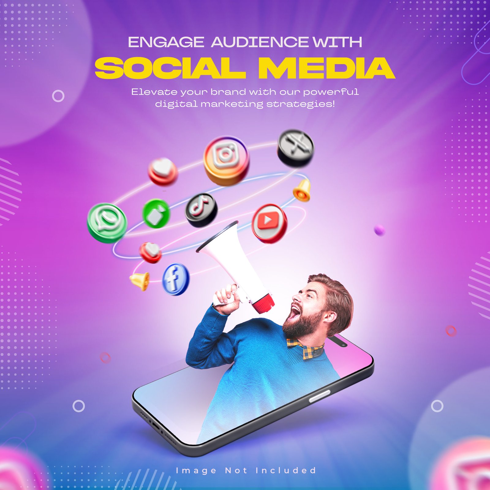 Social Media Marketing Post Template with Social Networking Logos and Icons